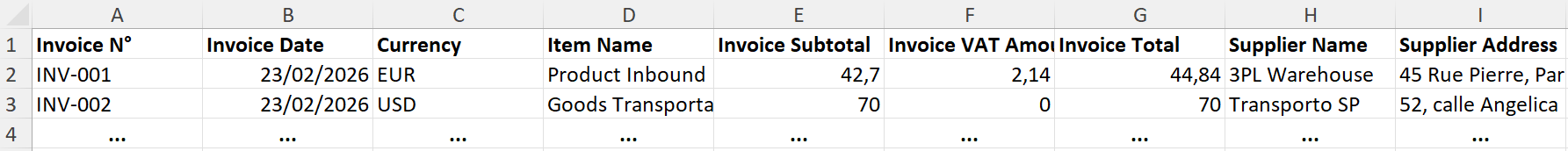 Interface intoExcel