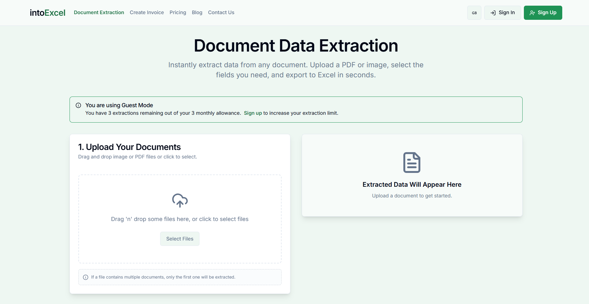 Import et sélection des champs pour extraire une facture dans IntoExcel